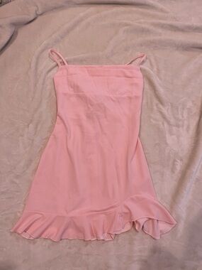 Pink Spaghetti Strap Ruffle Hem Mini Dress